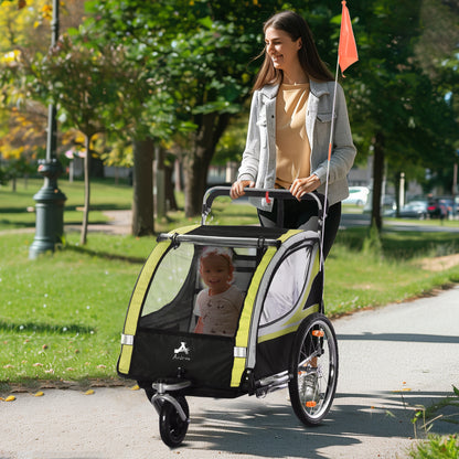 2-in-1 Convertible Child Bike Trailer & Stroller Combo Safety Brake Storage Basket Yellow Color Outdoor