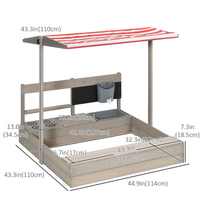Kids Sandbox with Canopy Wooden Sandpit Adjustable Cover Kitchen Toys Seats Storage for Ages 3-7 45x43 inch
