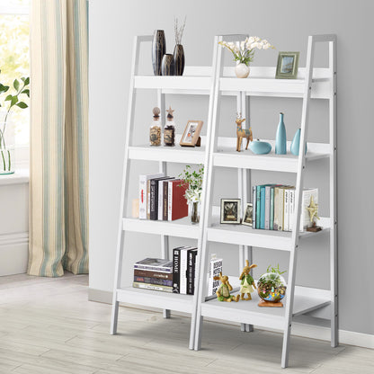 4 Tier Ladder Shelf Bookcase Set of 2 White Display Rack Storage Shelving Unit Flower Plant Stand Multi-Use