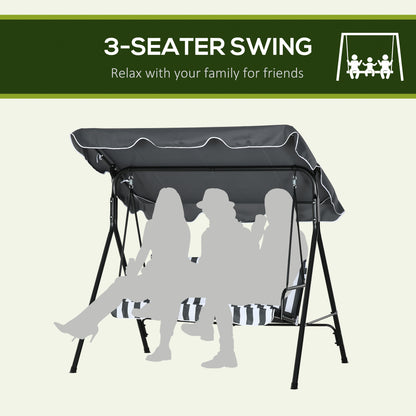 3-Seater Outdoor Porch Swing with Adjustable Canopy Shade: Patio Swing Chair for Garden Poolside Backyard Grey and White
