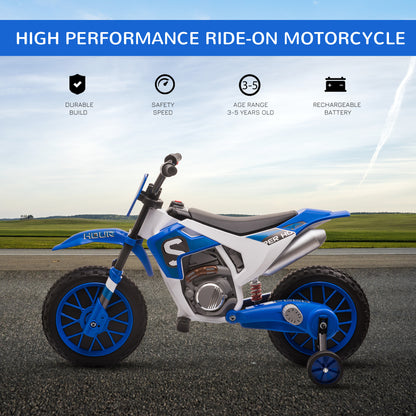 Kids Dirt Bike Electric Ride-On Motorcycle 12V Battery with Charging Training Wheels Blue