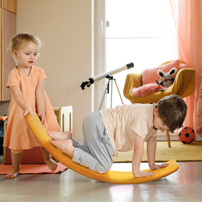 32.3" Balance Board Wobble Board Kids Curvy Rocker Board Ended Preschool Learning Montessori Waldorf Toy Yellow