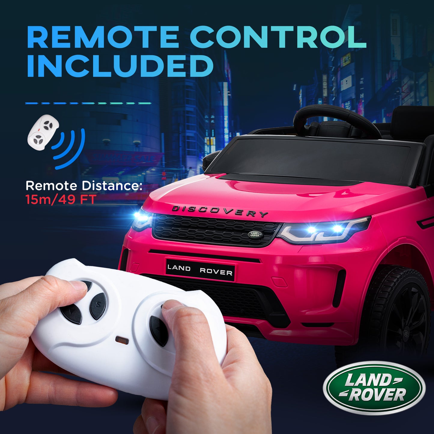 Land Rover Discovery Sport Licensed 12V Ride on Car w/ Remote, Soft Start, LED Lights, Music Horn, Pink Kids Crystal