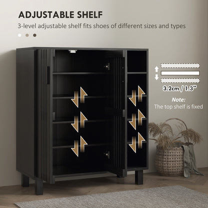 Shoe Storage with Double Doors Open Shelves 17 Pair Shoe Storage Organizer for Entryway Hallway Black
