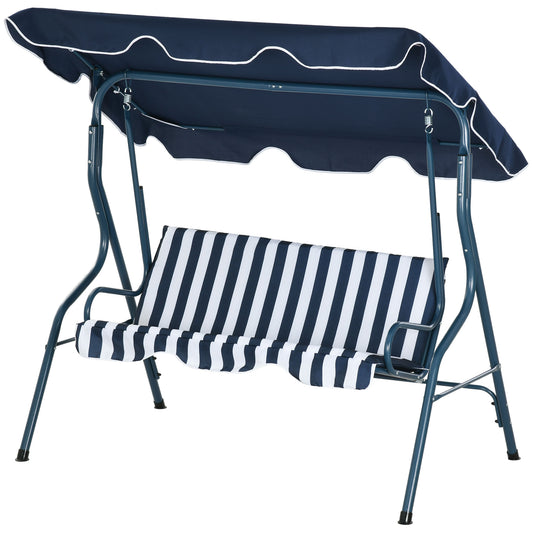 3-Seater Patio Swing Chair Outdoor Porch Swing with Adjustable Canopy Cushion Blue Kids Crystal