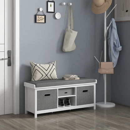 White Entryway Shoe Storage: Comfortable Cushioned Bench with 2 Drawers & Adjustable Shelf Organizer
