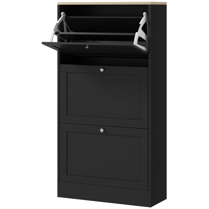 Modern Shoe Storage Cabinet with 3 Flip Drawers Adjustable Shelves for 18 Pairs Black