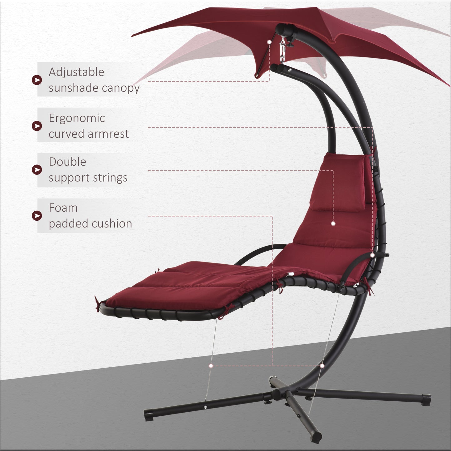 Outdoor Patio Swing Chair with Arc Stand Canopy Garden Lounge Wine Red Comfort Kids Crystal