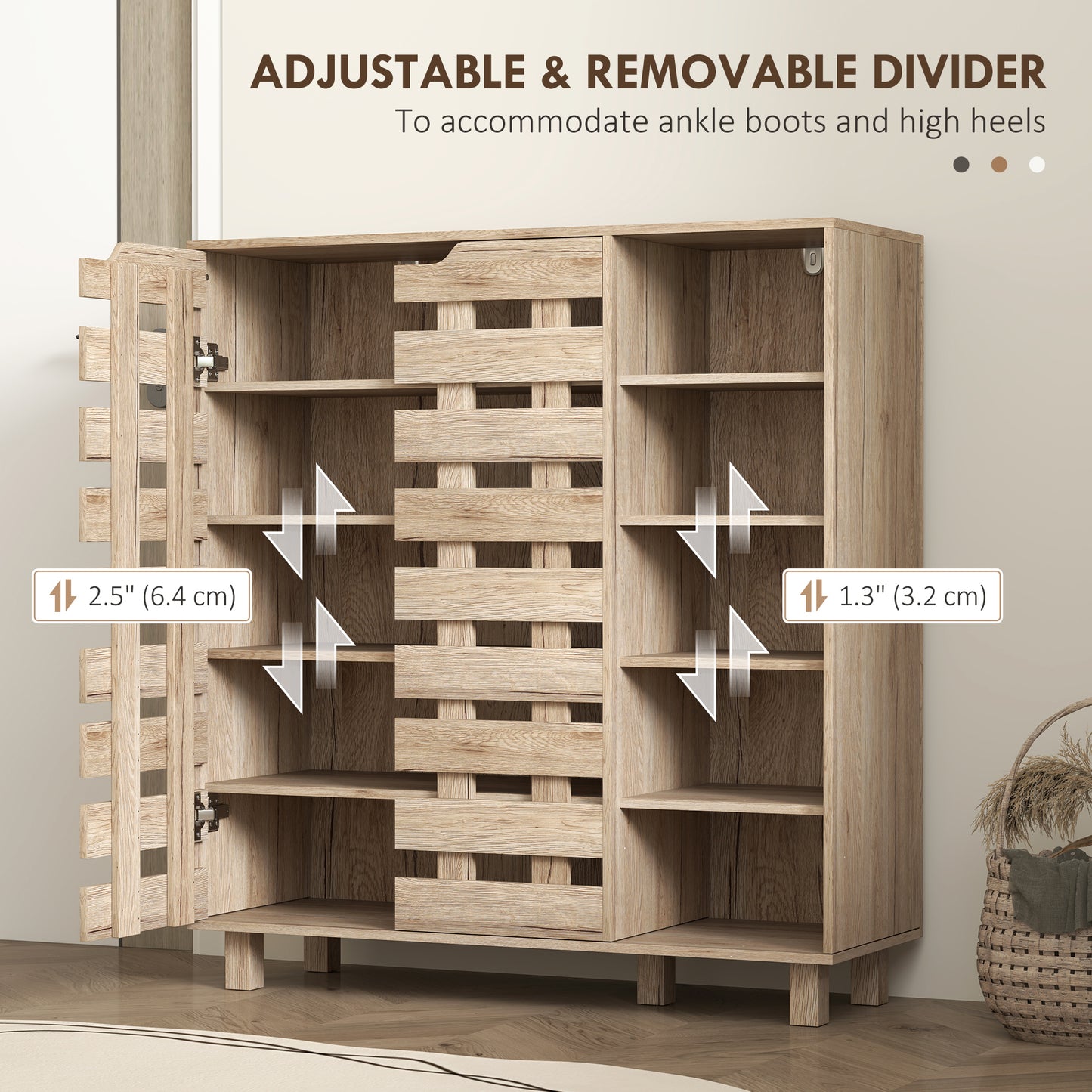Shoe Cabinet, 21 Pair Shoe Storage Cabinet Organizer with 5-tier Double Door Cabinet and 5-tier Open Shelves, Beige Kids Crystal