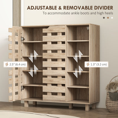 Shoe Cabinet, 21 Pair Shoe Storage Cabinet Organizer with 5-tier Double Door Cabinet and 5-tier Open Shelves, Beige