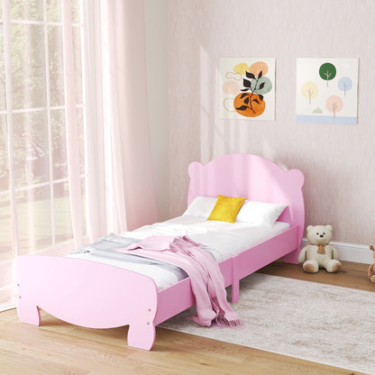 Twin Bed Frame for Kids with Bear Shaped Headboard & Footboard, Slats Support, No Box Spring Needed, for Ages 3-12, Pink