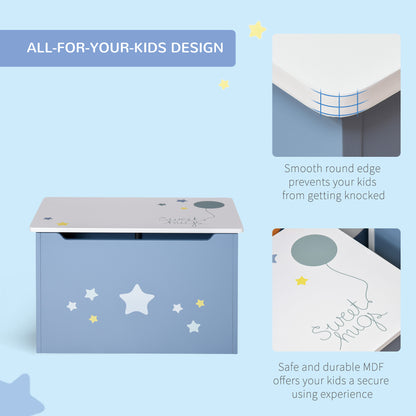 Wooden Toy Storage Box Organizer Chest with Seating Bench and Gas Stay Bar for Kids Room Blue