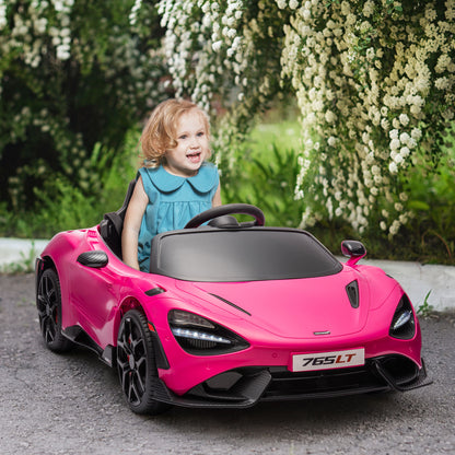 McLaren 765LT Licensed 12V Kids Electric Car w/ Scissor Doors, Training Wheels, Remote, Slow Start, Music Horn Pink