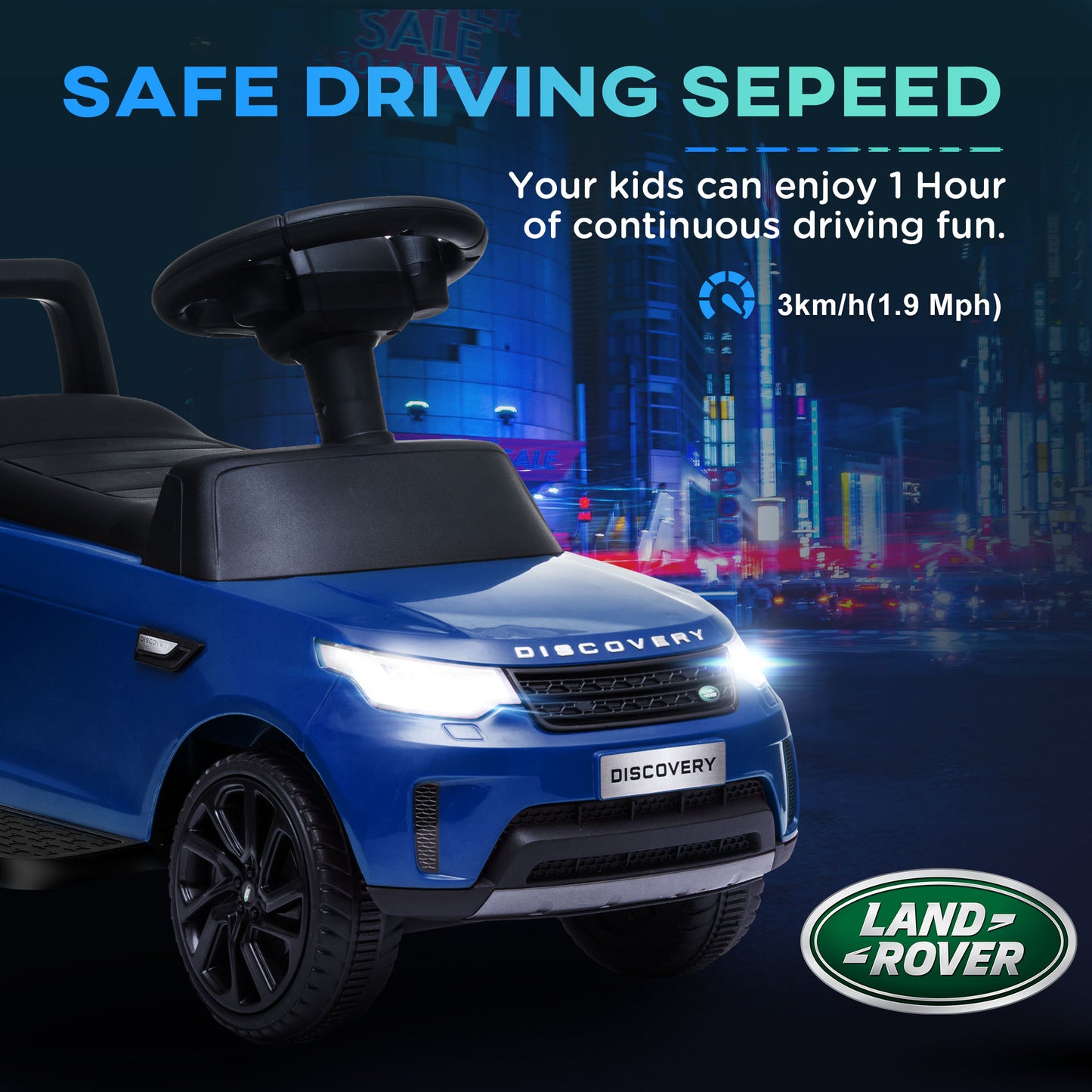 2 in 1 6V Land Rover Licensed Electric Car for Kids, Sliding Car with Music Horn Headlights, for 18-60 Months Blue Kids Crystal