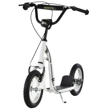 Dual Brakes Kick Scooter 12-Inch Inflatable Front Wheel Ride On Toy for Age 5+, White