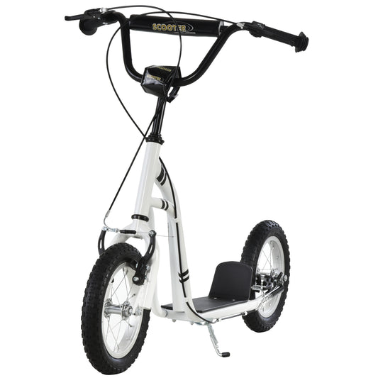 Dual Brakes Kick Scooter 12-Inch Inflatable Front Wheel Ride On Toy for Age 5+, White