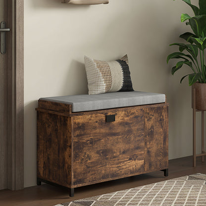 Hallway Bench with Shoe Storage Seat Rustic Brown Upholstered Flip Drawer Side Rack for 6 Pairs
