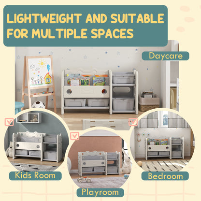 Toy Storage Organizer with 4 Storage Boxes, Bookshelves, for Nursery, Kids Room, Playroom, Cream White