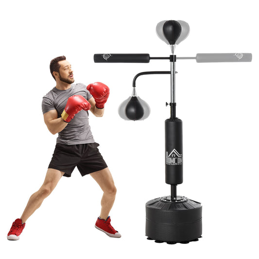3-in-1 Boxing Punching Bag Stand with Speedballs Relax Bar PU-Wrapped Bag Adjustable Height for Home Gym