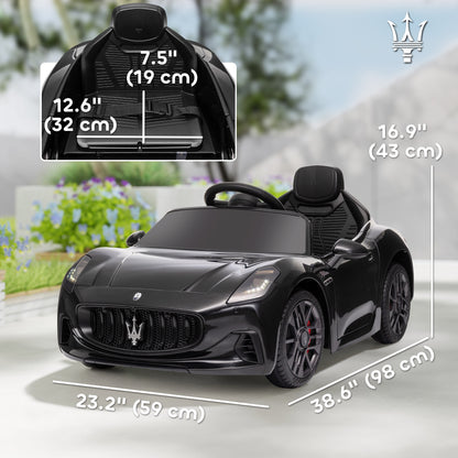 12V Maserati Gran Turismo Licensed Kids Electric Car w/ Remote Control, Soft Start, LED Lights, Music, Horn, MP3, Black
