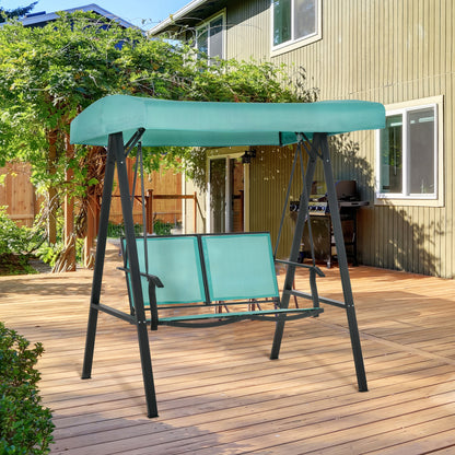 Outdoor 2-Person Patio Swing Chair Canopy with Adjustable Shade Mesh Seats Steel Frame Blue
