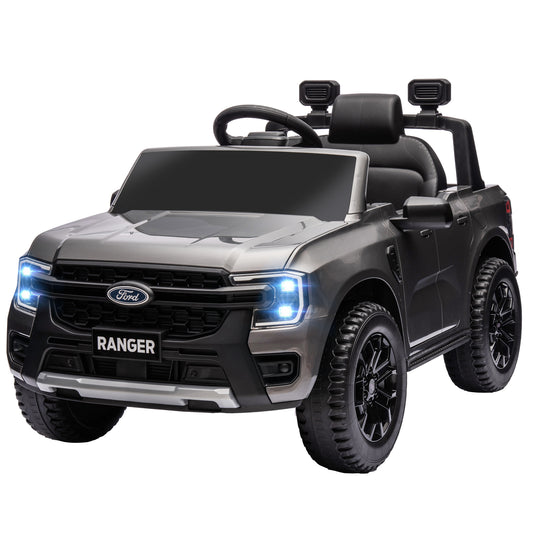 Ford Ranger Licensed 12V Ride on Car Battery Powered Kids Truck w/ Rear Storage Remote, Spring Suspension, Grey Kids Crystal