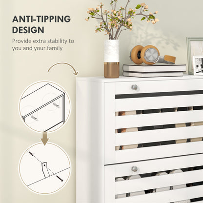 Narrow Shoe Storage Cabinet, 3 Flip Drawers, Adjustable Shelves, 24 Pairs Capacity, White