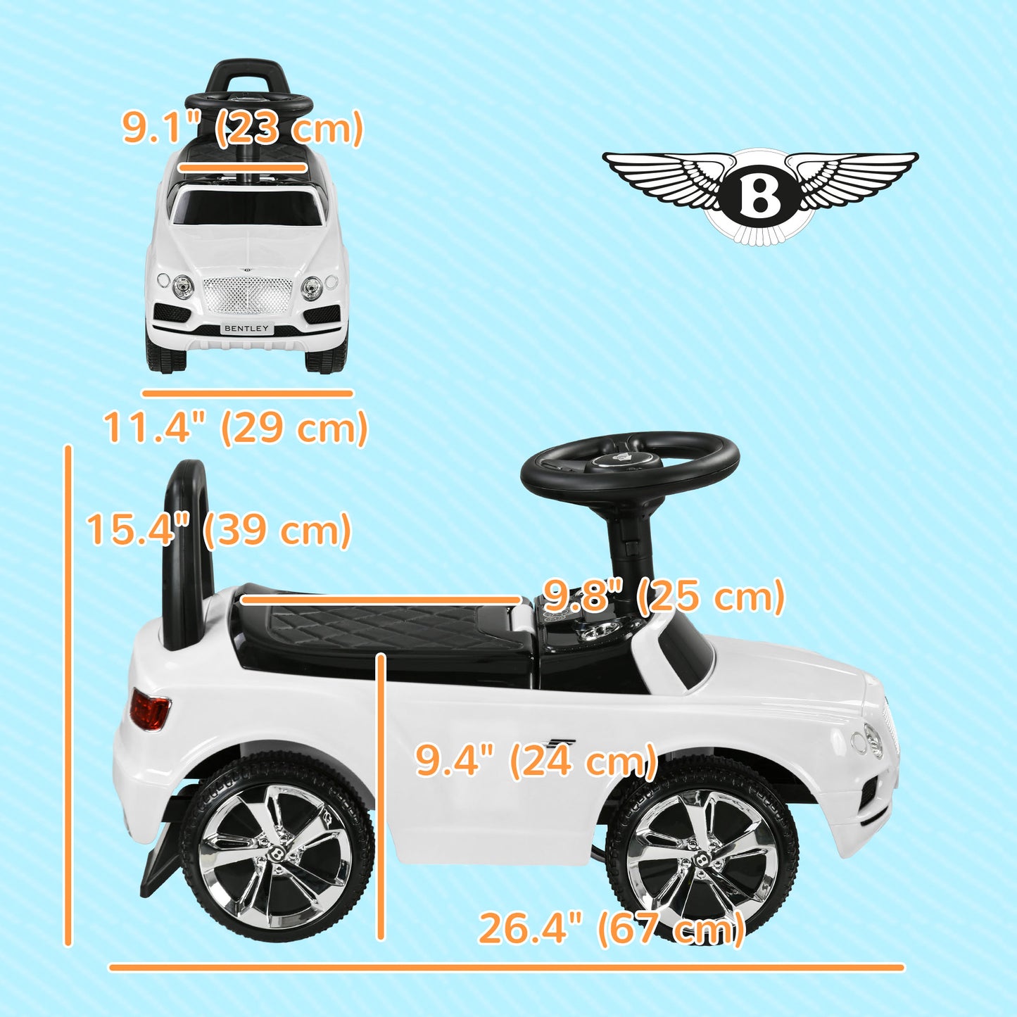 Bentley Bentayga Licensed Baby Car Foot To Floor with Horn Music, Under-Seat Storage, for 18-36 Months White Kids Crystal