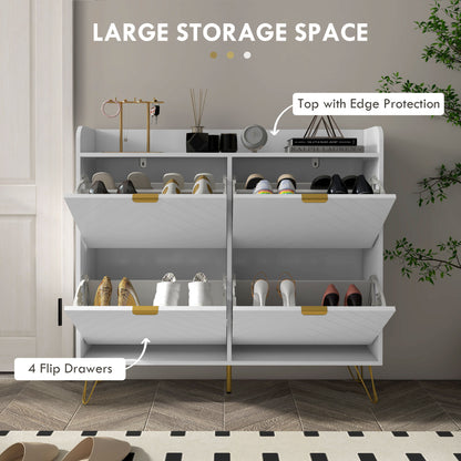 Shoe Storage Cabinet with 4 Flip Drawers Adjustable Shelf 16 Pairs of Shoes Cabinet White