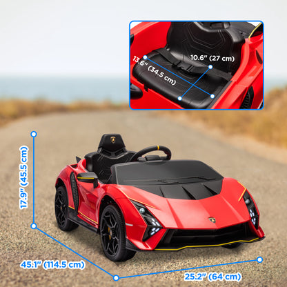 12V Lamborghini Autentica Licensed Kids Car with Remote Control, 4 Wheels Spring Suspension, Soft Start, Red
