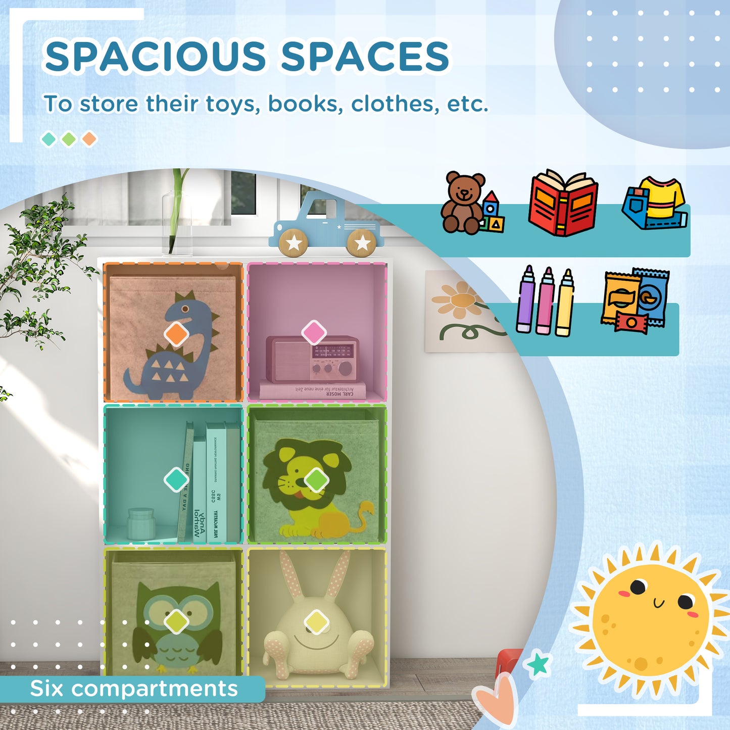 Toy Storage Organizer with 3 Nonwoven-Fabric Drawers for Childrens Room Playroom Hallway White Kids Crystal