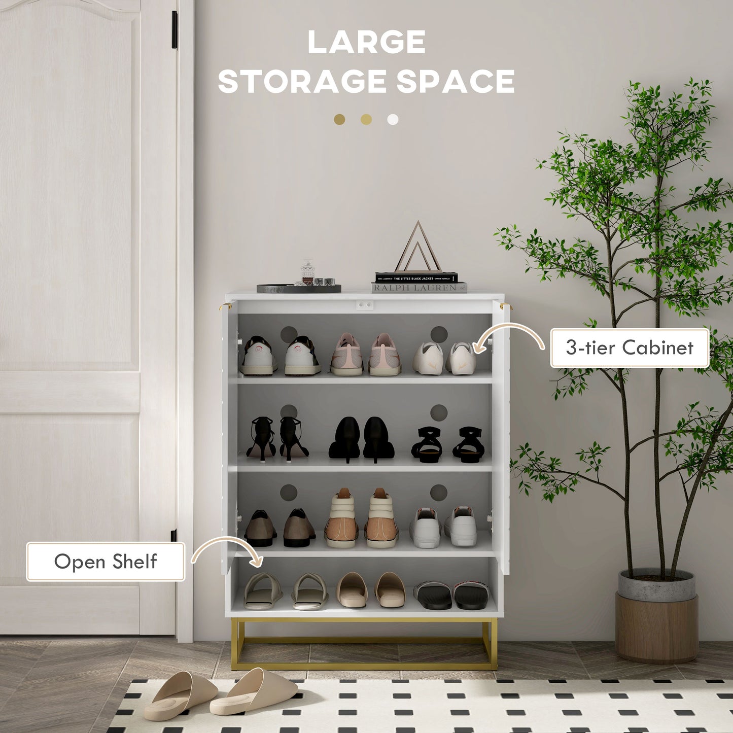 Entryway Shoe Cabinet, Shoe Storage Cabinet with Adjustable Shelf for 12 Pairs of Shoes, White Kids Crystal