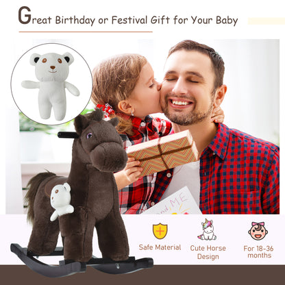 Children's Plush Rocking Horse - Cozy Bear Ride-On Toy with Realistic Sounds, Soft Seat for Kids, Brown