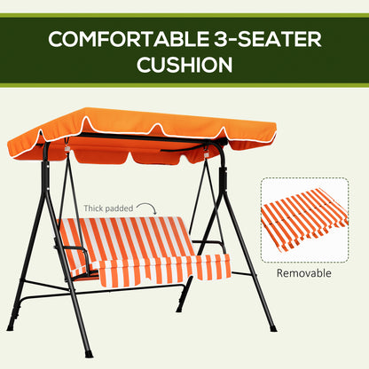 3-Seater Outdoor Porch Swing with Adjustable Canopy Patio Swing Chair for Garden Poolside Backyard Orange