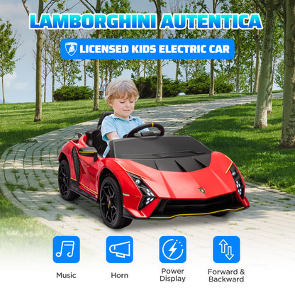 12V Lamborghini Autentica Licensed Kids Car with Remote Control, 4 Wheels Spring Suspension, Soft Start, Red