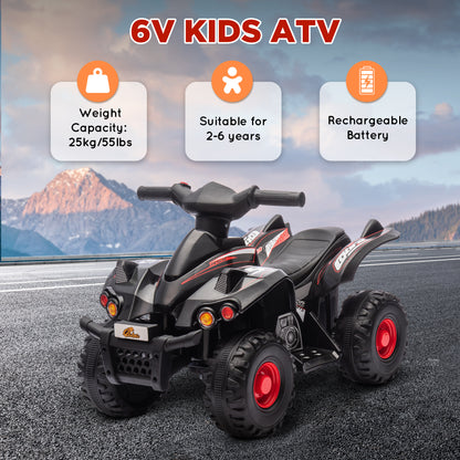 6V Kids ATV Quad w/ Music, Forward, for 2-6 Years, Black