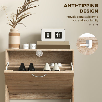 Shoe Storage Cabinet with 3 Flip Drawers, Narrow and Slim, 12 Pair of Shoes Organizer for Hallway, Entryway, Oak