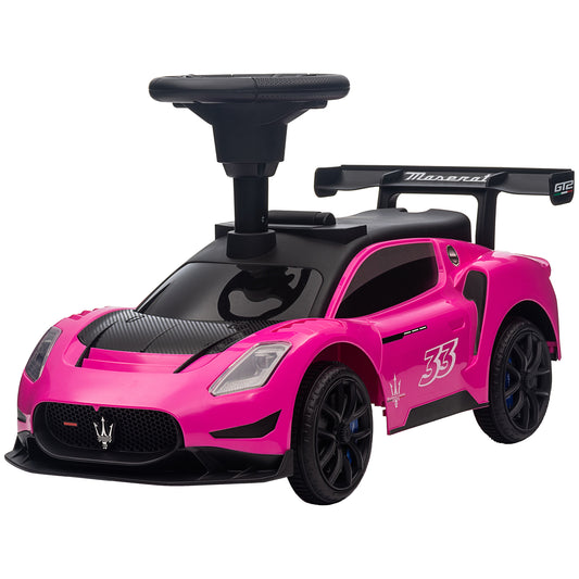 Licensed Maserati GT2 Baby Sliding Car with Storage, Music, Horn, Foot to Floor Toddler Car for 18-60 Months, Pink Kids Crystal