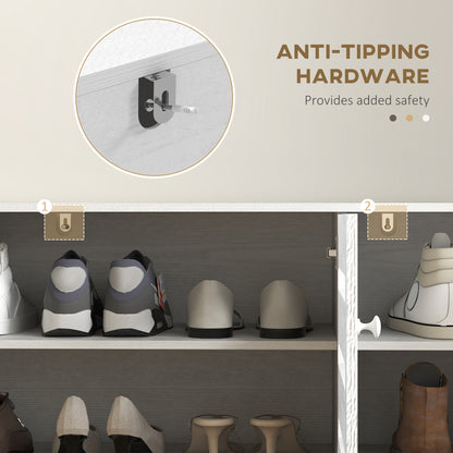 Shoe Cabinet with 3 Slatted Doors, 3-tier Shelving Rack Cabinet with Adjustable Shelves for 15 Pairs of Shoes, White