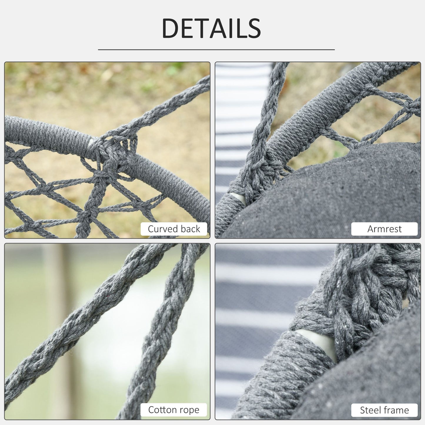 Hanging Chair 2 Seat Metal Swinging Hammock Chair with Cushion & Macrame Net Pattern 396 lbs Capacity Dark Grey Kids Crystal