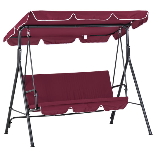 Meatal 3-Seater Outdoor Porch Swing with Stand Cushioned Garden Lounger Patio Hammock with Frame and Canopy, Wine Red Kids Crystal