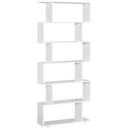 Curvaceous Storage: 6-Tier S-Shape Wooden Bookcase Display Divider Unit for Home Office, White Finish