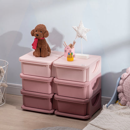 3 Tier Kids Toy Organizer and Storage Bins with 6 Plastic Drawers, Pink