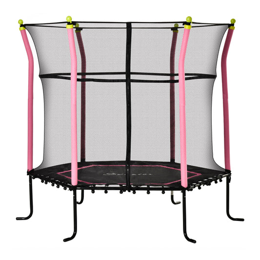 63" Kids Trampoline Mini Indoor/Outdoor Bouncer Jumper Enclosure Net Elastic Padded Pole Gift Pink 3-10 Years Kids Crystal