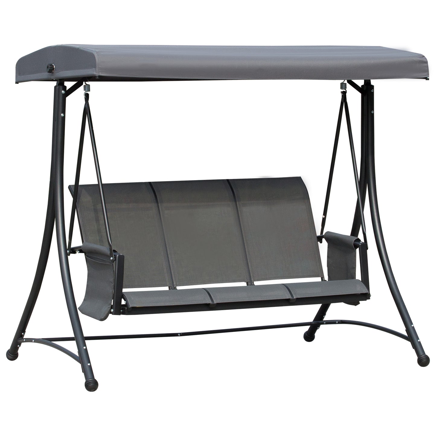 3 Person Porch Swing Chair - High Back Design, Side Pouches, Adjustable Canopy for Comfort, Dark Grey Kids Crystal