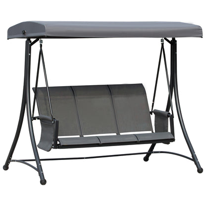 3 Person Porch Swing Chair - High Back Design, Side Pouches, Adjustable Canopy for Comfort, Dark Grey