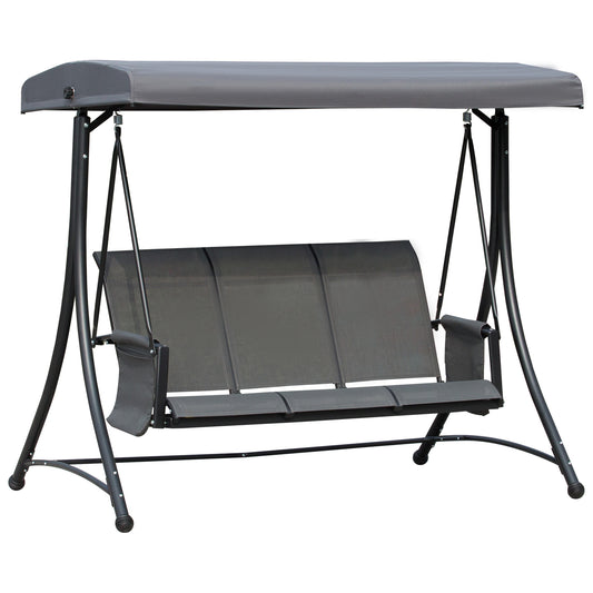 3 Person Porch Swing Chair - High Back Design, Side Pouches, Adjustable Canopy for Comfort, Dark Grey Kids Crystal
