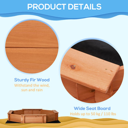 Kids Wooden Octagon Sandbox, Outdoor Children Playset for Backyard, with polyester Cover, 55"x55"x8.5" Red