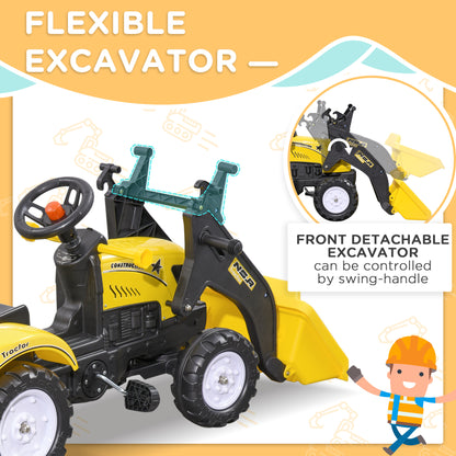 Front Loader Excavator Ride On Toy Pedal Control W/ 6 Wheels Controllable Bucket for 3-6 Years old