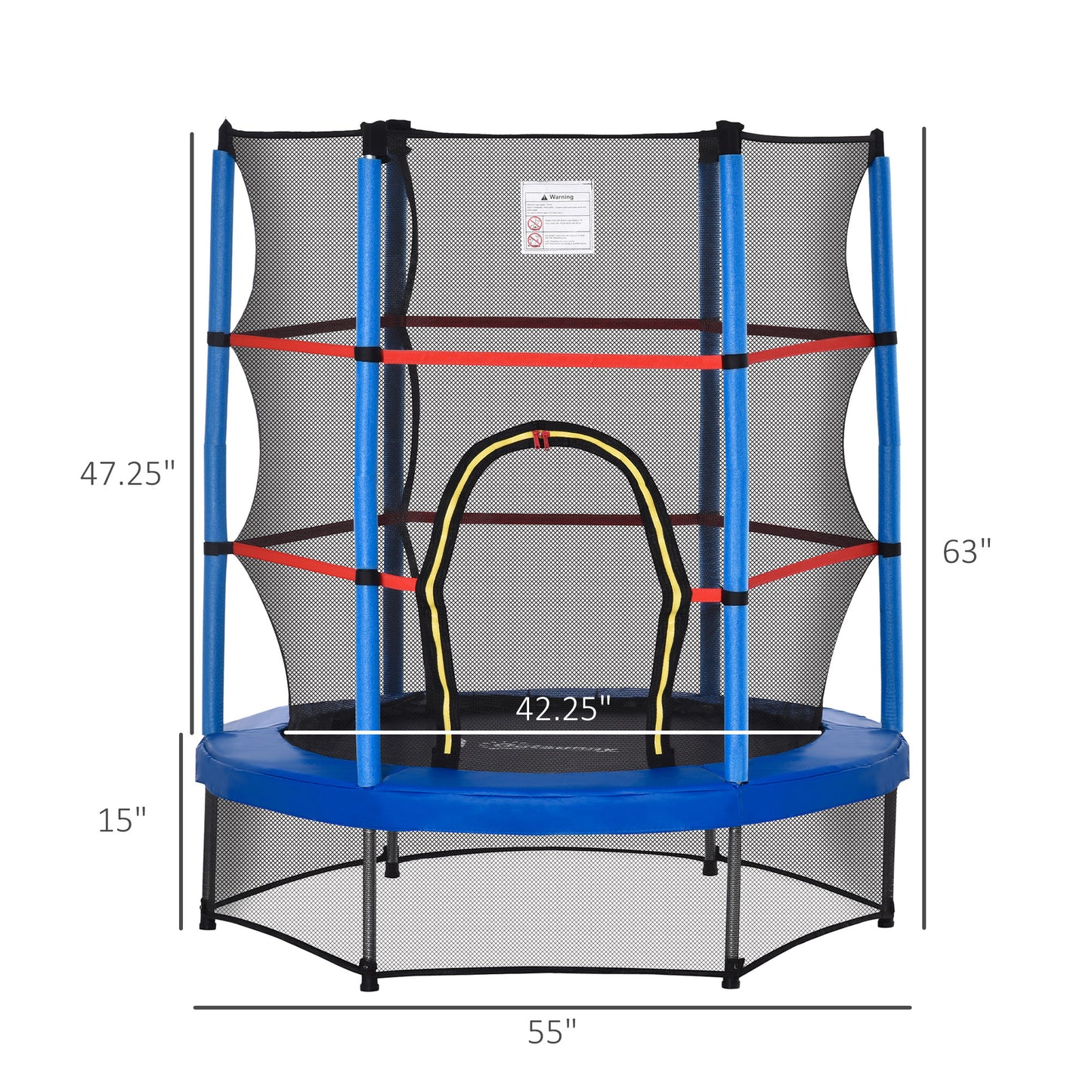 55" Kids Trampoline Enclosure Net Steel Frame Indoor Round Bouncer Rebounder 3-6 Years Blue Toy Kids Crystal